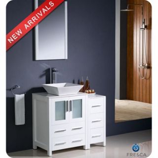 Fresca Torino 36 White Modern Bathroom Vanity with Side Cabinet & Vessel Sink