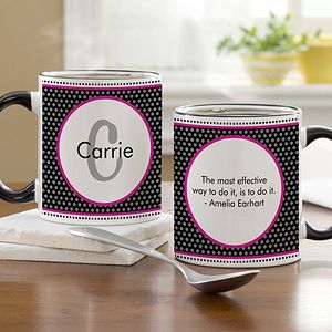 Personalized Polka Dot Monogram Coffee Mug   Black Handle