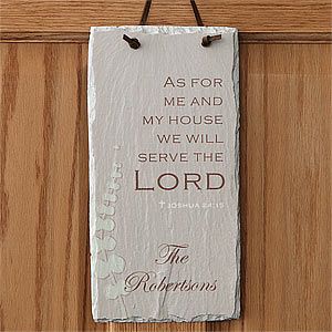 Personalized Christian Wall Plaque   We Will Serve The Lord Slate Sign