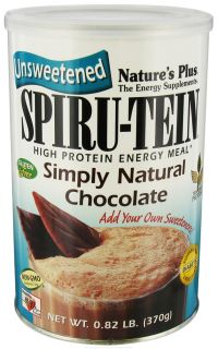 Natures Plus   Spiru Tein UNSWEETENED High Protein Energy Meal Simply Natural Chocolate   0.82 lbs.