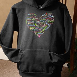 Personalized Womens Hooded Sweatshirts   Heart of Love   Black