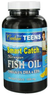 Carlson Labs   Smart Catch Norwegian Fish Oil Omega 3 DHA & EPA For Teens Lemon 1000 mg.   180 Softgels