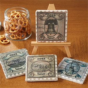 Personalized Stone Drink Coasters   Stamp Collector