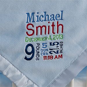 Personalized Blue Baby Blankets   Birth Announcement