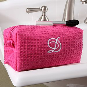 Personalized Cosmetic Bag   Pink Waffle Weave