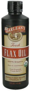 Barleans   Fresh Flax Oil 100% Organic Pure & Unfiltered Cold Pressed   16 oz.