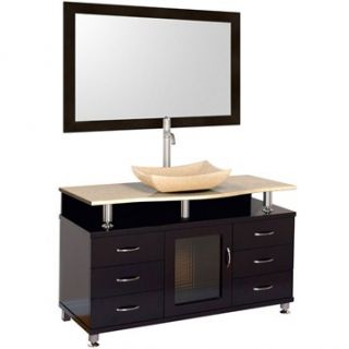Accara 55 Bathroom Vanity with Drawers   Espresso w/ Ivory Marble Counter