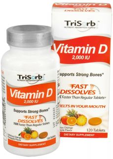Healthy Natural Systems   TriSorb Vitamin D Fast Dissolves Delicious Orange Pineapple Flavor 2000 IU   120 Tablets
