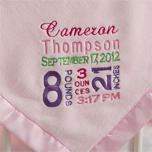 Personalized Pink Baby Blankets   Birth Announcement