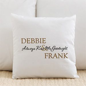 Romantic Couples Personalized Linen Pillows   Kiss Goodnight