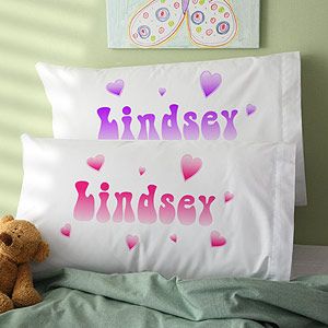 Personalized Girls Pillowcases   Lots of Hearts Design