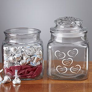 Candy Jar with Personalized Etched Hearts   Conversation Hearts Design