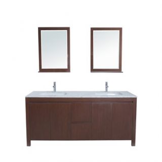 Stufurhome 72 Galant Double Sink Vanity with Carrera Marble Top   Iron Wood