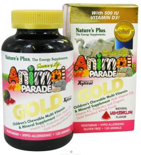Natures Plus   Source of Life Animal Parade Gold Childrens Chewable Multi Vitamin & Mineral Natural Watermelon Flavor   120 Chewable Tablets