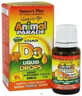 Natures Plus   Source Of Life Animal Parade Vitamin D3 Liquid Drops Natural Orange Flavor 200 IU   0.34 oz.