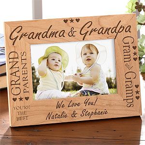 Custom Personalized Wood Picture Frame   Grandma and Grandpa Design