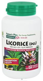 Natures Plus   Herbal Actives Licorice (DGL) 500 mg.   60 Vegetarian Capsules