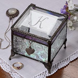 Personalized Vintage Glass Trinket Box With Initial