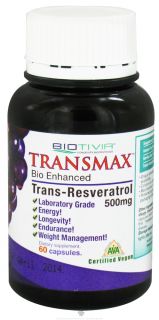 Biotivia   Transmax Bio Enhanced Trans Resveratrol 500 mg.   60 Vegetarian Capsules