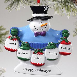 Custom Frosty Snowman Christmas Ornament   5 Names