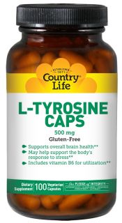 Country Life   L Tyrosine Caps Free Form Amino Acid Supplement with B 6 500 mg.   100 Vegetarian Capsules