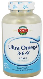 Kal   Ultra Omega 3 6 9 Molecularly Distilled Fish Oil   100 Softgels