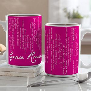 Large Personalized Coffee Mugs   Cascading Names