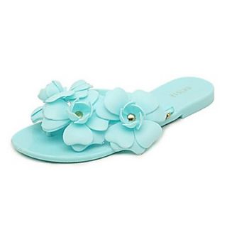 Plastic Womens Flat Heel Flip Flops Slippers with Flower Shoes(More Colors)