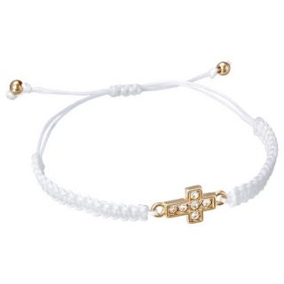 Womens Friendship Bracelet with Sideways Cross Icon   White/Gold