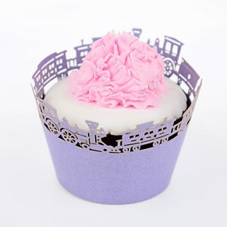 12pcs Silicone Purple Train Cupcake Wrapper, Laser Cut, Party/Wedding/Birthday Favor Decoration