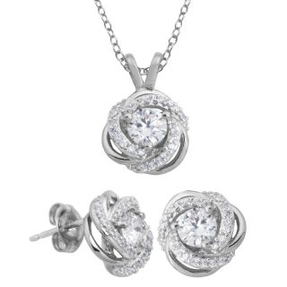 DiamonArt Cubic Zirconia Love Knot Pendant & Earring Set, Womens