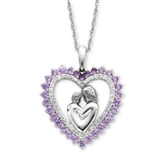 Pink & White Sapphire Mothers Heart Pendant, Womens