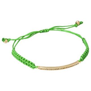 Womens Friendship Bracelet with Metal Pave Bar   Green/Gold
