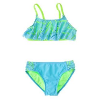 Girls 2 Piece Ruffled Bandeau Bikini Swimsuit Set   Turquoise XL