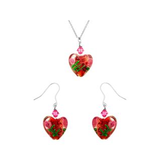 Bridge Jewelry Silver Plated Pink Glass Heart Pendant & Earring Set