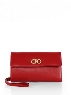 Salvatore Ferragamo Saffiano Leather Tri Fold Wristlet Wallet   Rosso Red