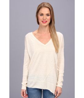 Central Park West V Neck Linen Sweater Womens Sweater (White)