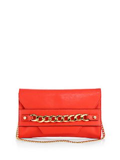 MILLY Chain Detail Leather Clutch   Vermillion