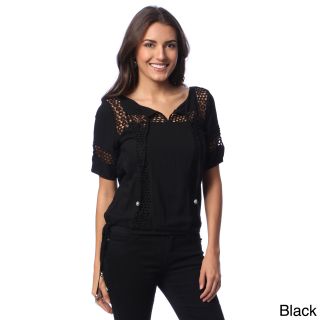 Womens Crochet Accent Peasant Top