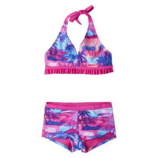 Girls 2 Piece Halter Tie Dye Bikini Swimsuit Set   Pink/Blue S