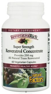 Natural Factors   ResveratrolRich Reservatrol Concentrate Super Strength 250 mg.   60 Vegetarian Capsules