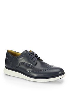 Cole Haan Lunargrand Studded Long Wingtip Leather Oxfords   Navy  Cole Haan Sho