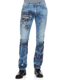 Skull Design Studded Pocket Jeans   Robins Jean