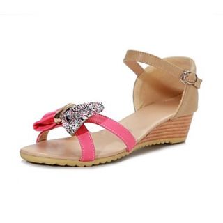 Leatherette Womens Low Heel Wedges Sandals With Bowknot Shoes (More Colors)