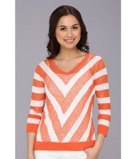 C&C California 3/4 Sleeve Chevron Sweater Womens Sweater (Orange)