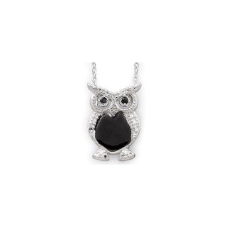 Bridge Jewelry Black and White Owl Necklace, Silver