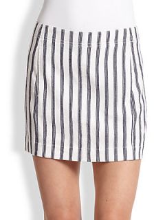 Theory Chonos Striped Mini Skirt   White Denim