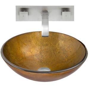 Vigo Glass Vessel Sink in Branco and Titus Wall Mount Faucet Set in Brushed Nickel VGT365