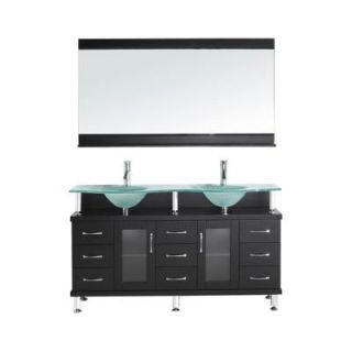 Virtu USA Rocco 59 in. Double Basin Vanity in Espresso with Glass Vanity Top in Frosted Glass and Mirror, Shelf MD 61 FG ES