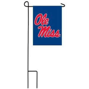 Team Sports America NCAA 12 1/2 in. x 18 in. Ole Miss 2 Sided Garden Flag with 3 ft. Metal Flag Stand P127118